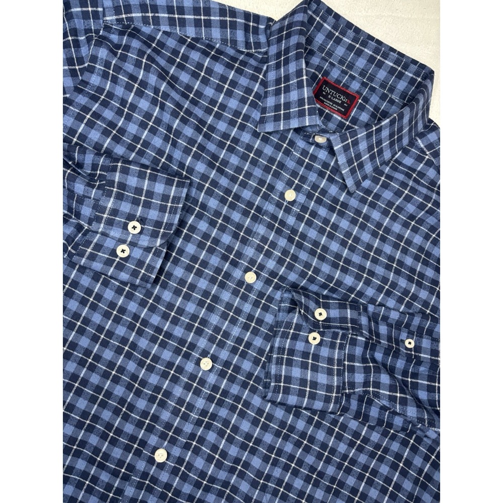 UNTUCKit Long Sleeve Button Up Shirt Men's XL Blue‎ Plaid Polyester Stretch